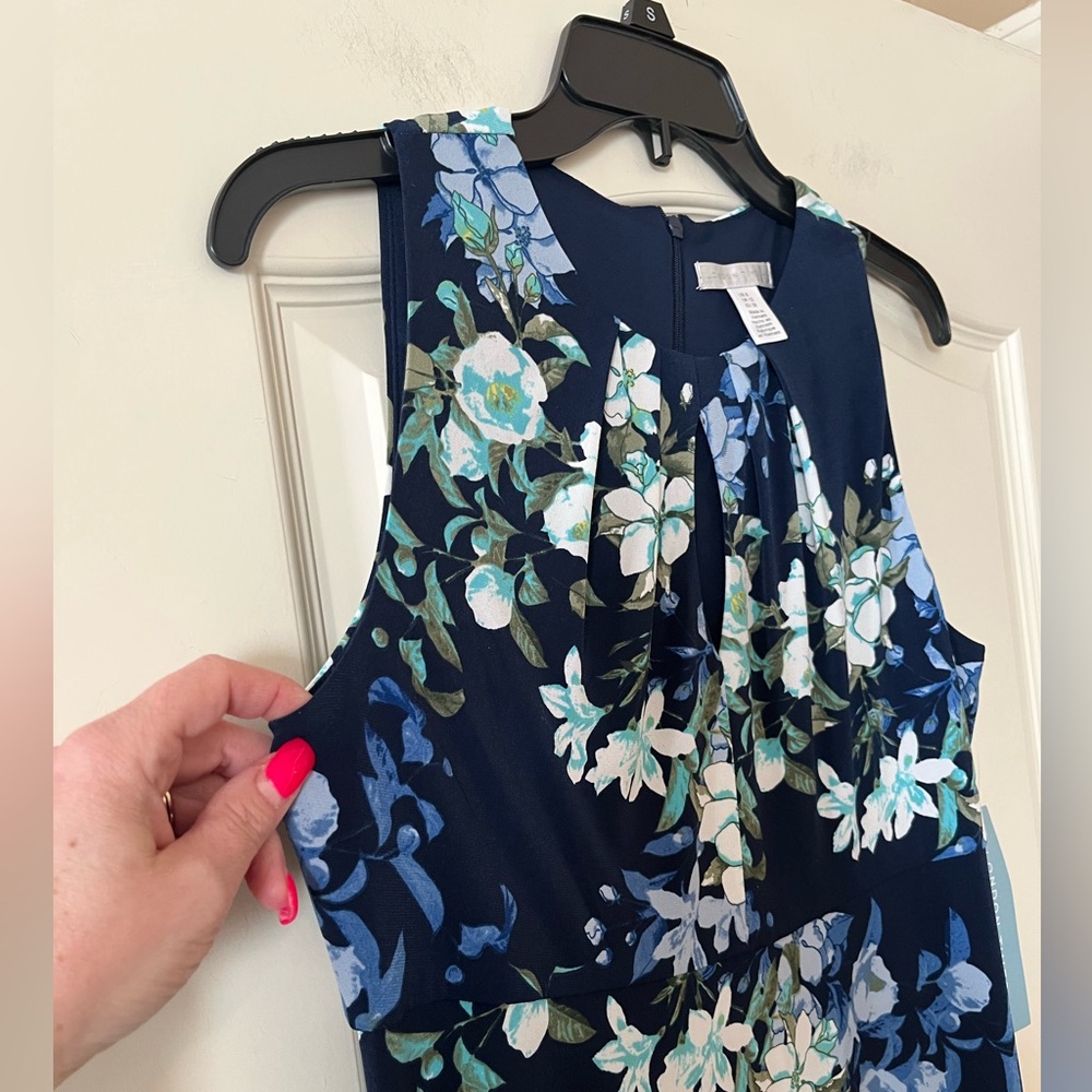 New! London Times Navy Blue Floral Sleeveless Dress Women’s size 8 - Picture 8 of 14